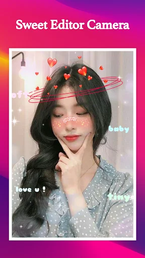 Selfie filter with red hearts, angel wings, and love text sticker overlays