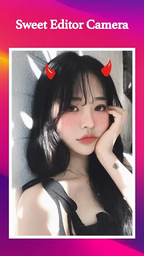 Red devil horn ear stickers filter with sparkle and glitter beauty effects