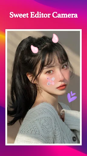 Cat ear stickers filter with pink cheek sparkles and purple heart decorations