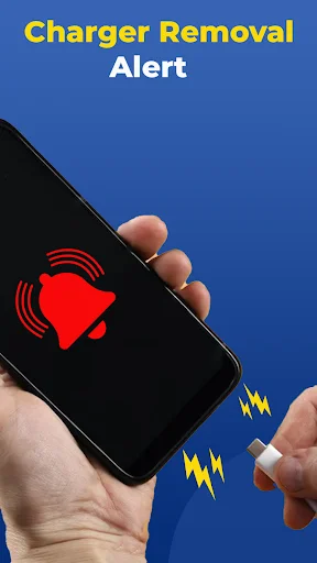 Charger Removal Alert anti-theft feature showing instant alarm notification triggered when power charging cable removed from phone