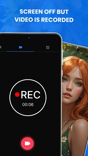 Background video recording active with REC indicator and timer display while smartphone screen remains off