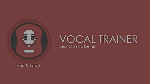 Vocal Trainer app launch screen with microphone icon and Free & Simple tagline on burgundy background