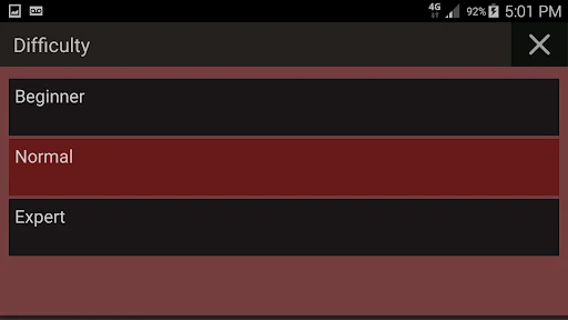 Difficulty selection screen with Beginner, Normal, and Expert levels for customized singing training progression
