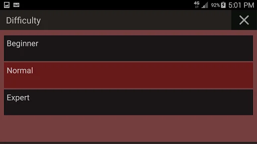 Difficulty level selection popup with Beginner, Normal, and Expert options for personalized vocal training