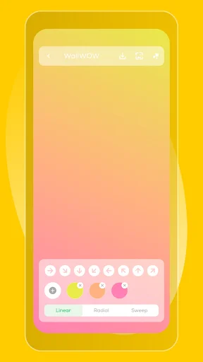 WallWOW gradient wallpaper customization screen showing peachy-pink aesthetic background with color palette and filter adjustment controls