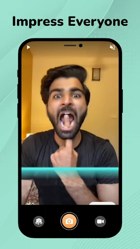 Impress Everyone filter: exaggerated expression effect with record, share, and video call controls