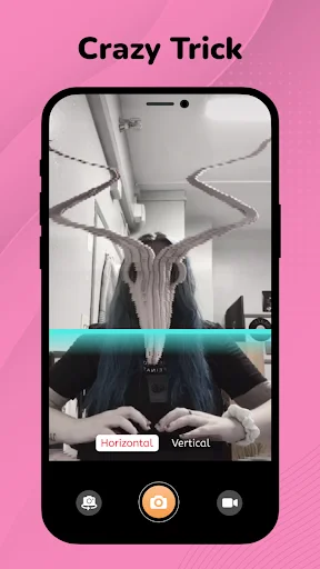 Crazy Trick filter: distorted flowing face and hair effect with orientation and camera controls