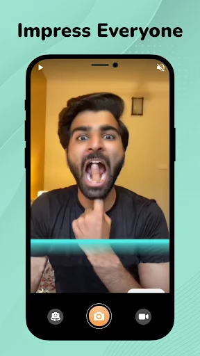 Impress Everyone filter: exaggerated expression effect with record, share, and video call controls