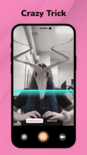 Crazy Trick filter: distorted flowing face and hair effect with orientation and camera controls