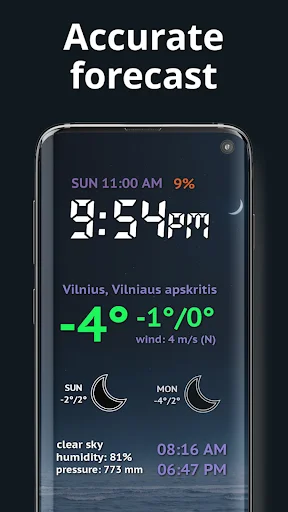 Accurate weather forecast showing temperature, wind speed, humidity, pressure, and multi-day predictions