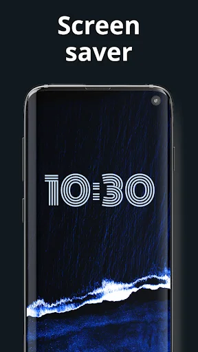 Night-themed clock screen saver displaying large digital time with animated wave graphics on dark background