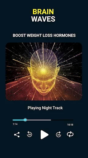 Meditation audio for weight loss hormones: Night Track (1:14-10:18) with music controls and playback buttons